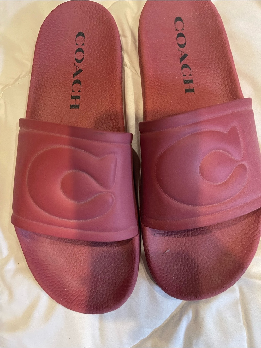 Coach Burgundy Slide Sandals with Embossed Logo